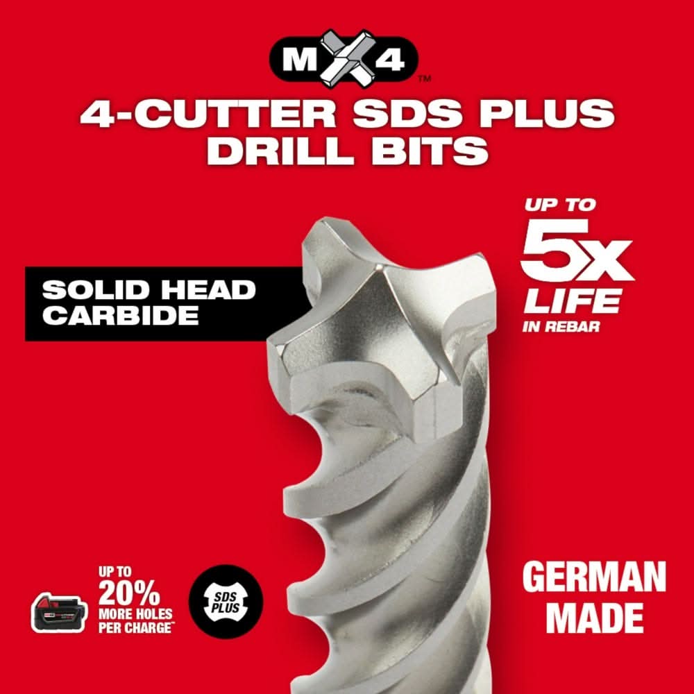 Milwaukee 48-20-7498 SDS-PLUS 4-Cutter MX4 5-Piece Kit