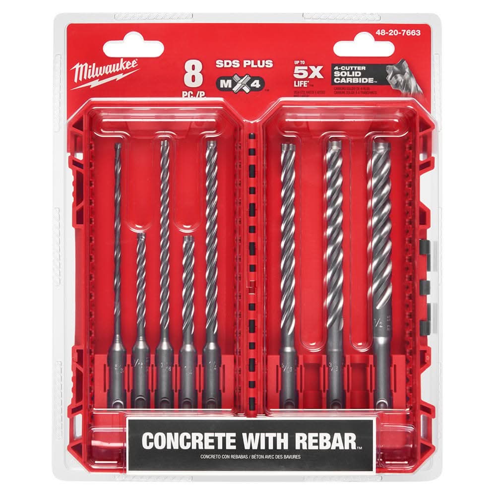 Milwaukee 8pc. SDS Plus MX4 4-Cutter Drill Bit Kit – Tool Nut