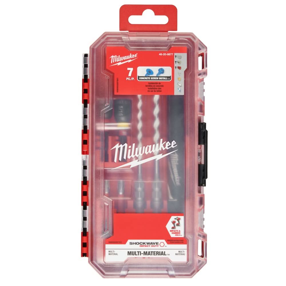 Milwaukee 48-20-8877 SHOCKWAVE Impact Duty Carbide Multi-Material Drill Bit Concrete Screw Install Set - 7PC