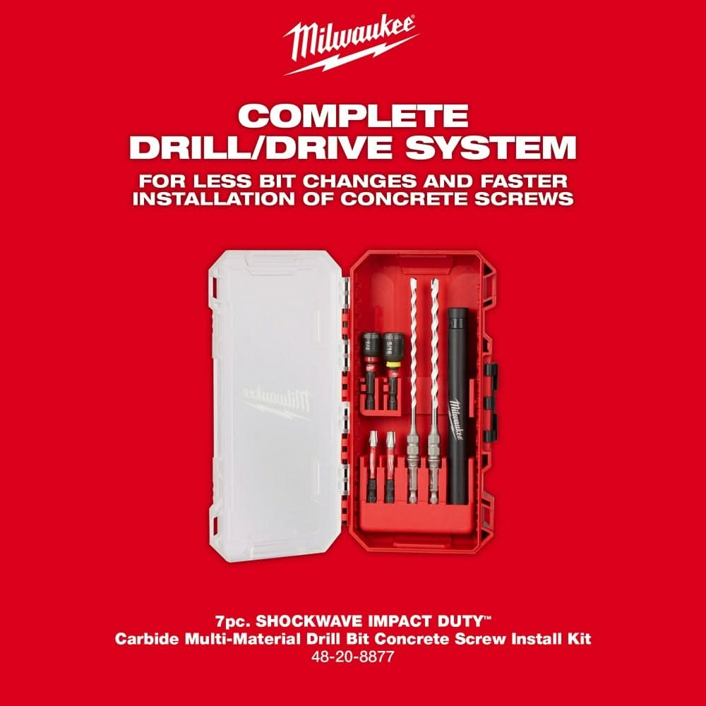 Milwaukee 48-20-8877 SHOCKWAVE Impact Duty Carbide Multi-Material Drill Bit Concrete Screw Install Set - 7PC