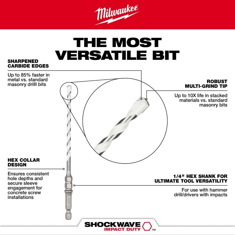 Milwaukee 48-20-8877 SHOCKWAVE Impact Duty Carbide Multi-Material Drill Bit Concrete Screw Install Set - 7PC