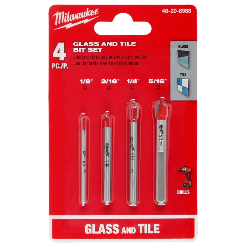 Milwaukee 48-20-8988 Glass and Tile Router Bit 4-Piece Set