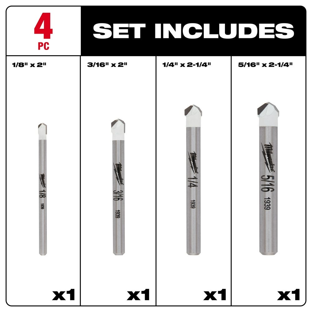 Milwaukee 48-20-8998 Natural Stone Bit 4-Piece Set