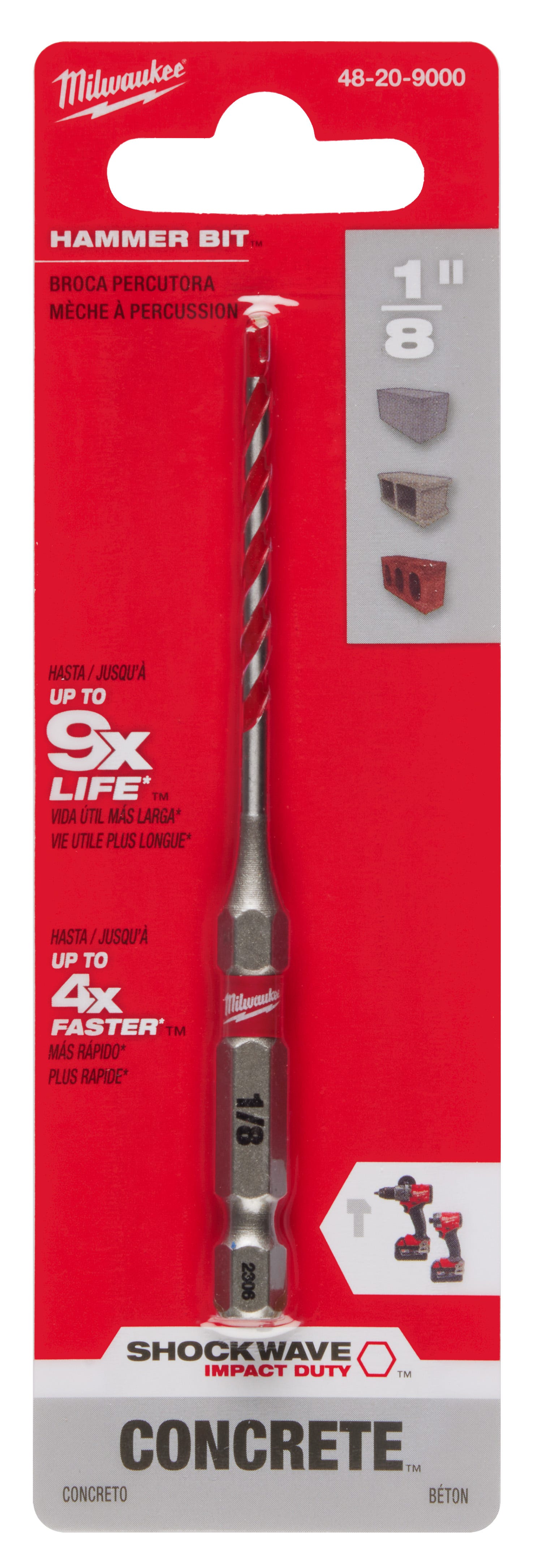 Milwaukee 48-20-9000 1/8" x 2" x 3-1/2" SHOCKWAVE Impact Duty Carbide Hammer Drill Bit