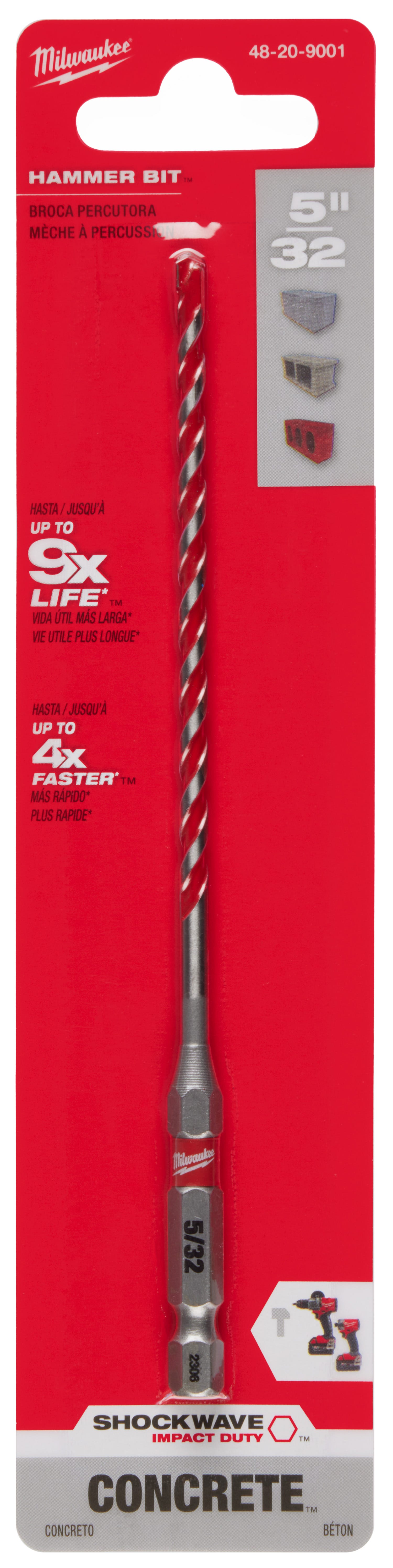 Milwaukee 48-20-9001 5/32" x 4" x 6" SHOCKWAVE Impact Duty Carbide Hammer Drill Bit