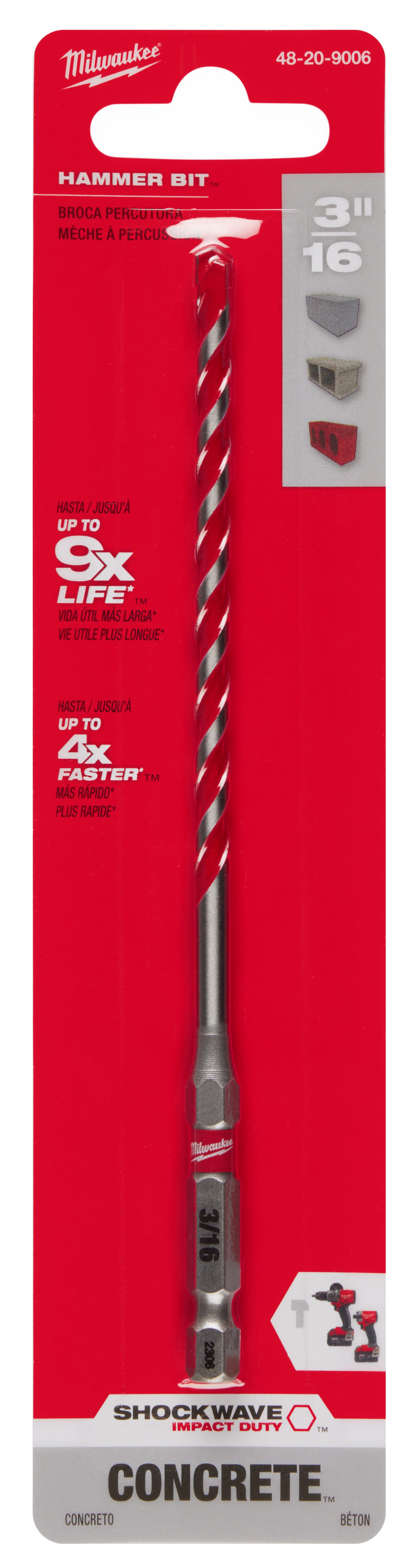 Milwaukee 48-20-9006 3/16" x 4" x 6" SHOCKWAVE Impact Duty Carbide Hammer Drill Bit