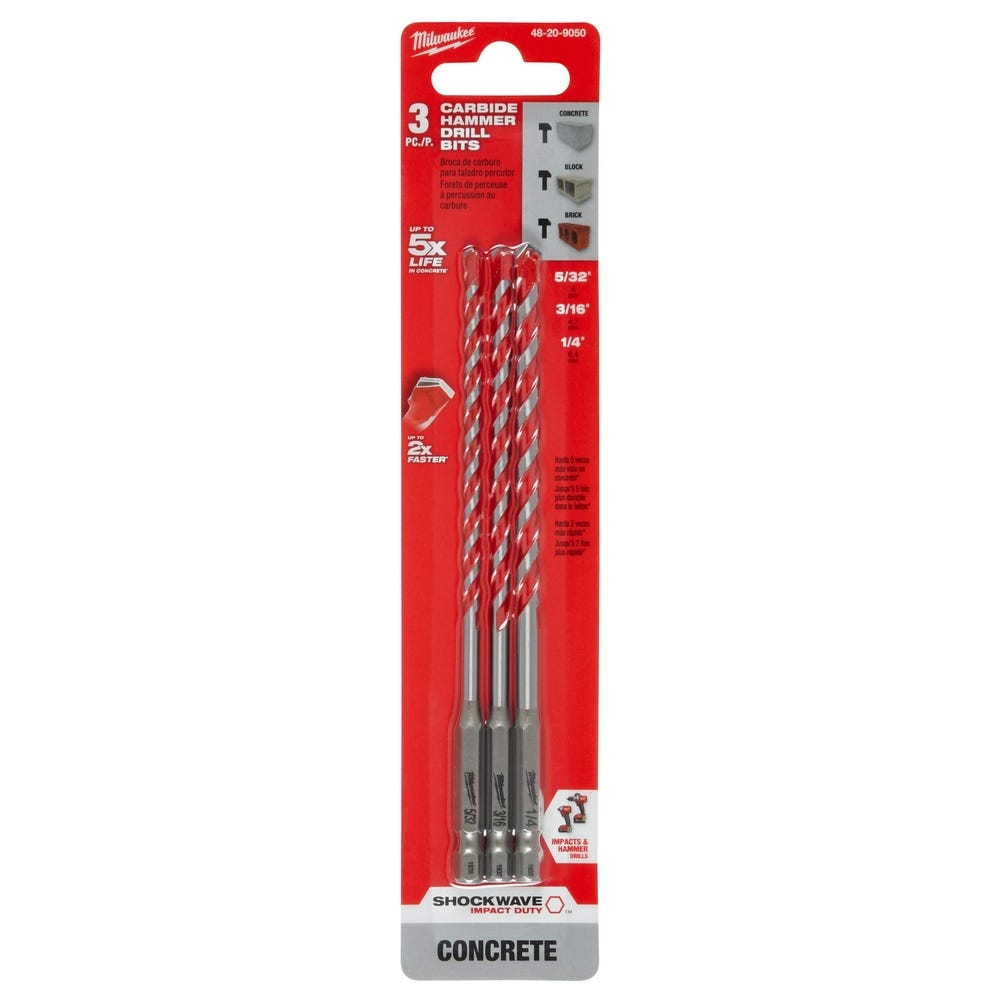 Milwaukee 48-20-9050 3PC. SHOCKWAVE Impact Duty Carbide Hammer Drill Bit Set