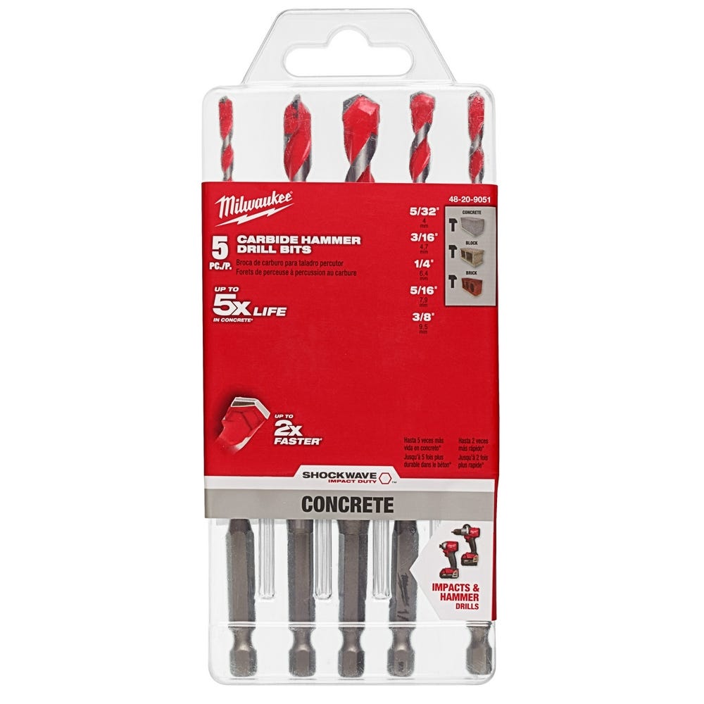 Milwaukee 48-20-9051 5PC. SHOCKWAVE Impact Duty Carbide Hammer Drill Bit Set