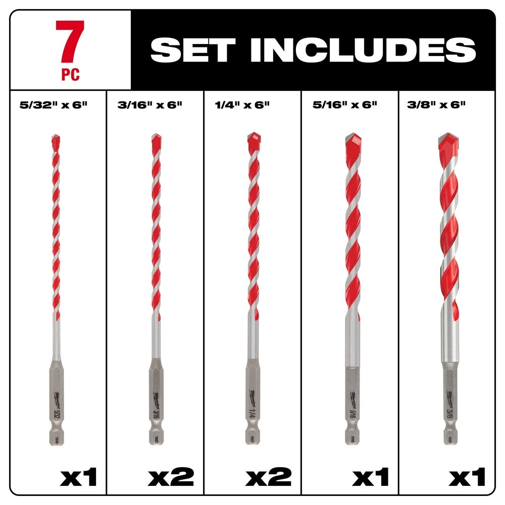 Milwaukee 48-20-9052 7PC. SHOCKWAVE Impact Duty Carbide Hammer Drill Bit Set