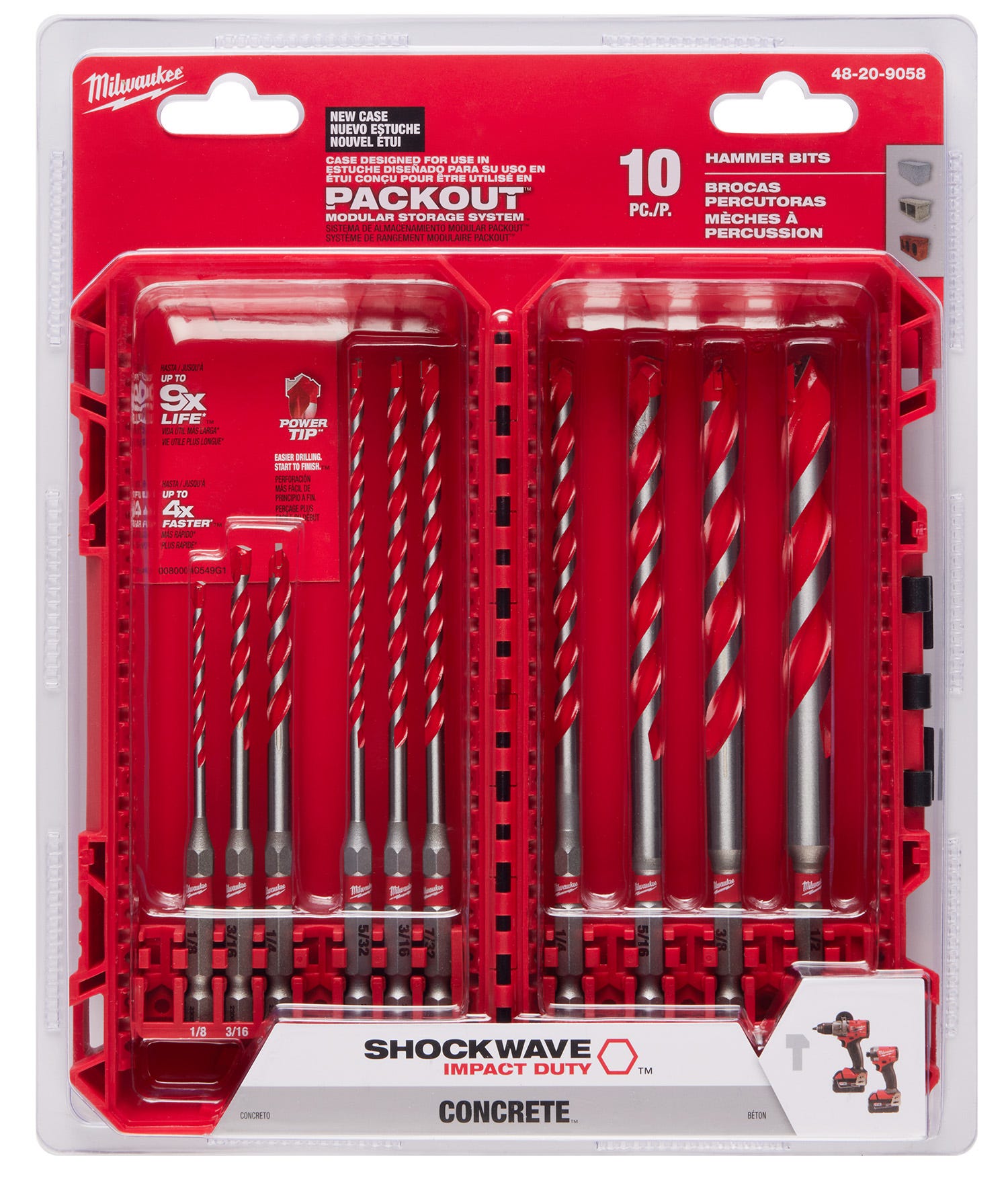 Milwaukee 48-20-9058 10PC. SHOCKWAVE Impact Duty Carbide Hammer Drill Bit Set