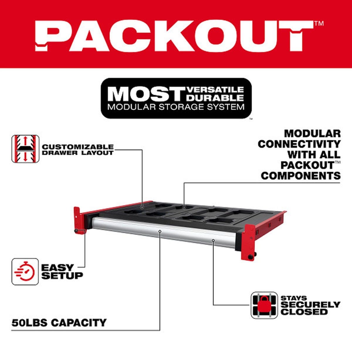 Milwaukee 48-21-8040 PACKOUT Vehicle and Trailer Rack Cabinet Drawer