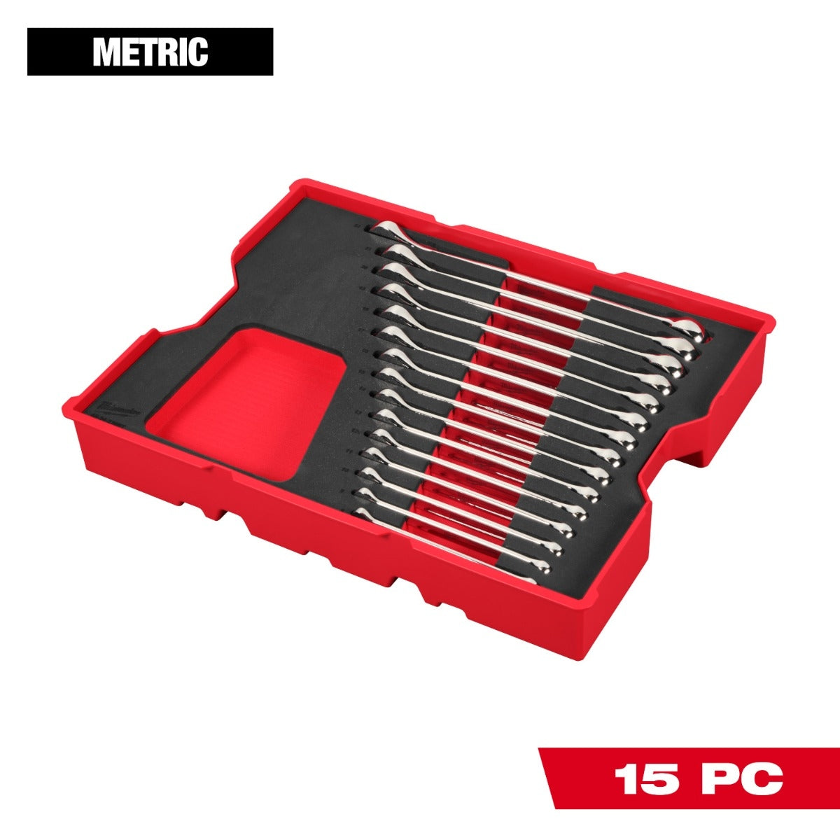 Milwaukee 48-22-0154 15-Piece Metric Combination Wrench Set with Tray for PACKOUT Drawers