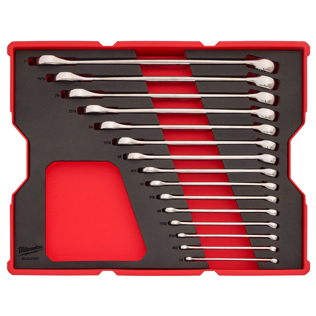 Milwaukee 48-22-0155 15-Piece SAE Combination Wrench Set with Tray for PACKOUT Drawers
