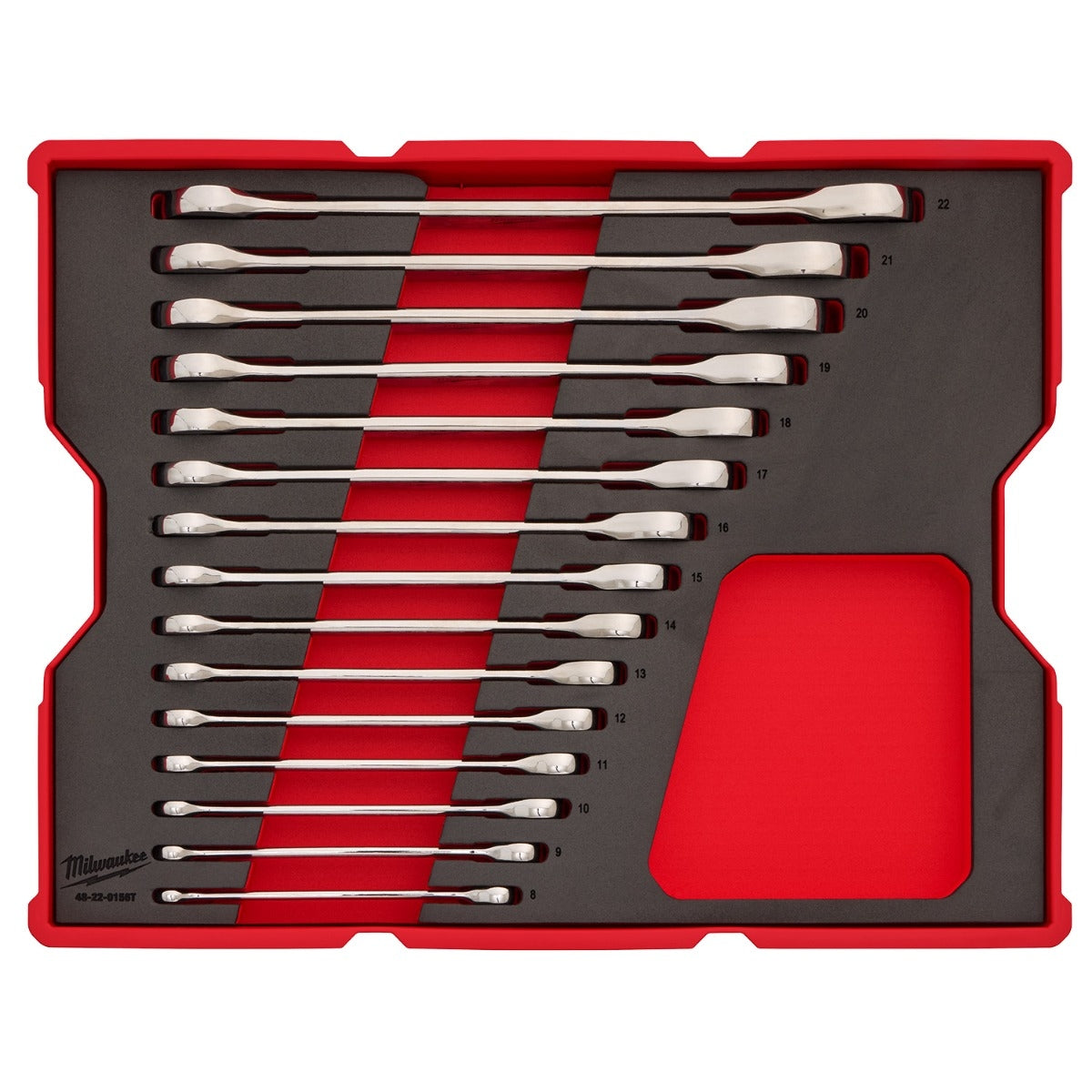 Milwaukee 48-22-0156 15-Piece Metric Ratcheting Combination Wrench Set with Tray for PACKOUT Drawers