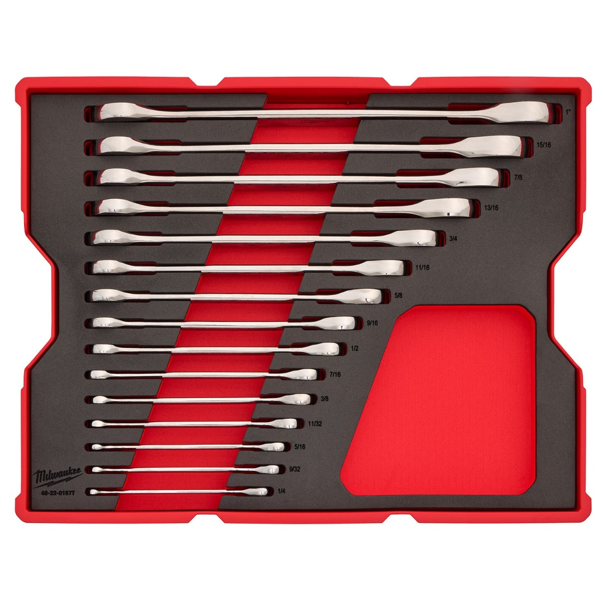 Milwaukee 48-22-0157 15-Piece SAE Ratcheting Combination Wrench Set with Tray for PACKOUT Drawers