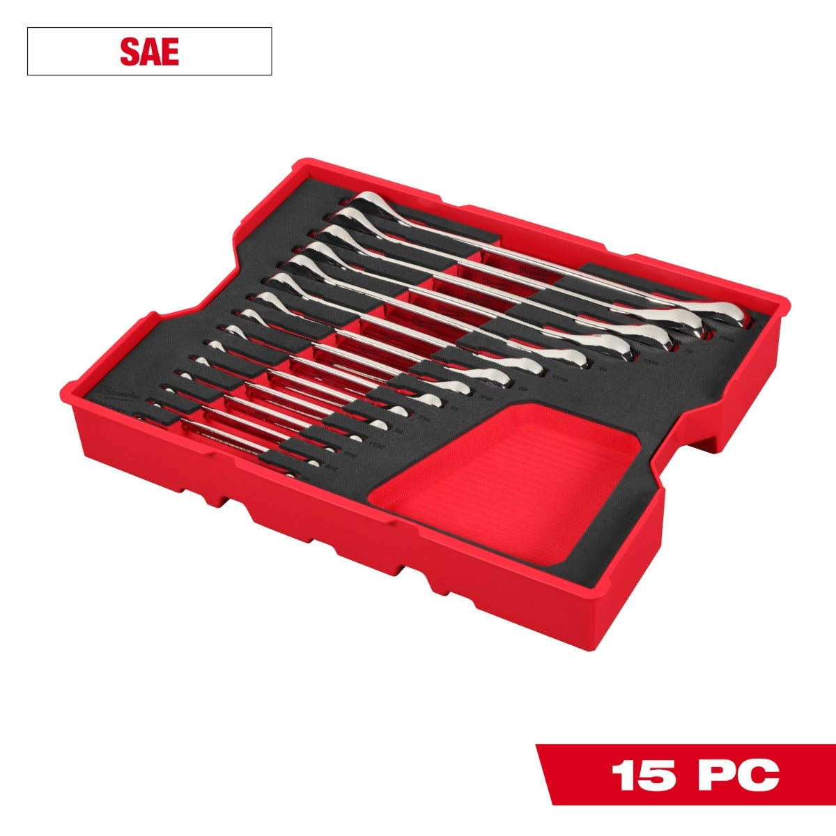 Milwaukee 48-22-0157 15-Piece SAE Ratcheting Combination Wrench Set with Tray for PACKOUT Drawers