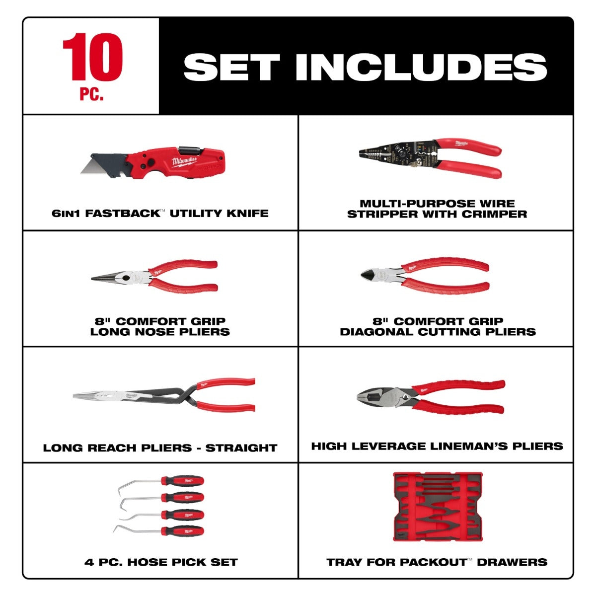Milwaukee 48-22-0159 10-Piece Pliers & Pick Set with Tray for