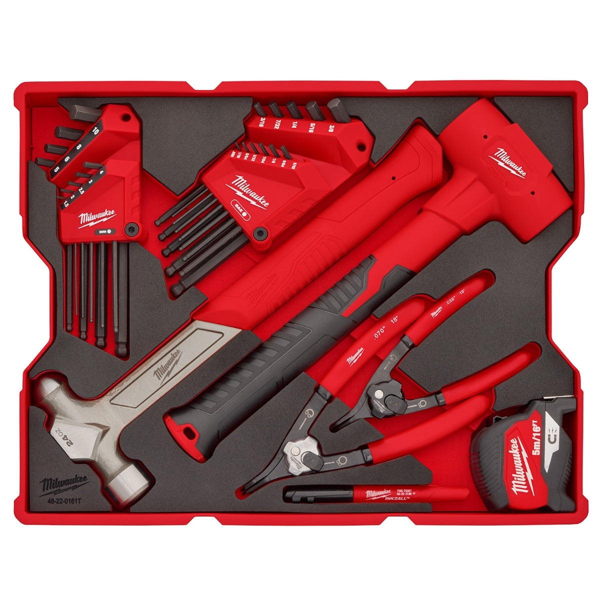 Milwaukee 48-22-0161 28-Piece Hex Key & Hammer Set with Tray for PACKOUT Drawers