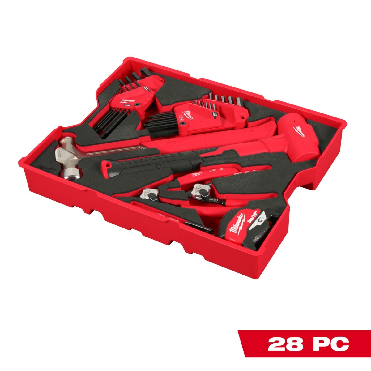 Milwaukee 48-22-0161 28-Piece Hex Key & Hammer Set with Tray for PACKOUT Drawers