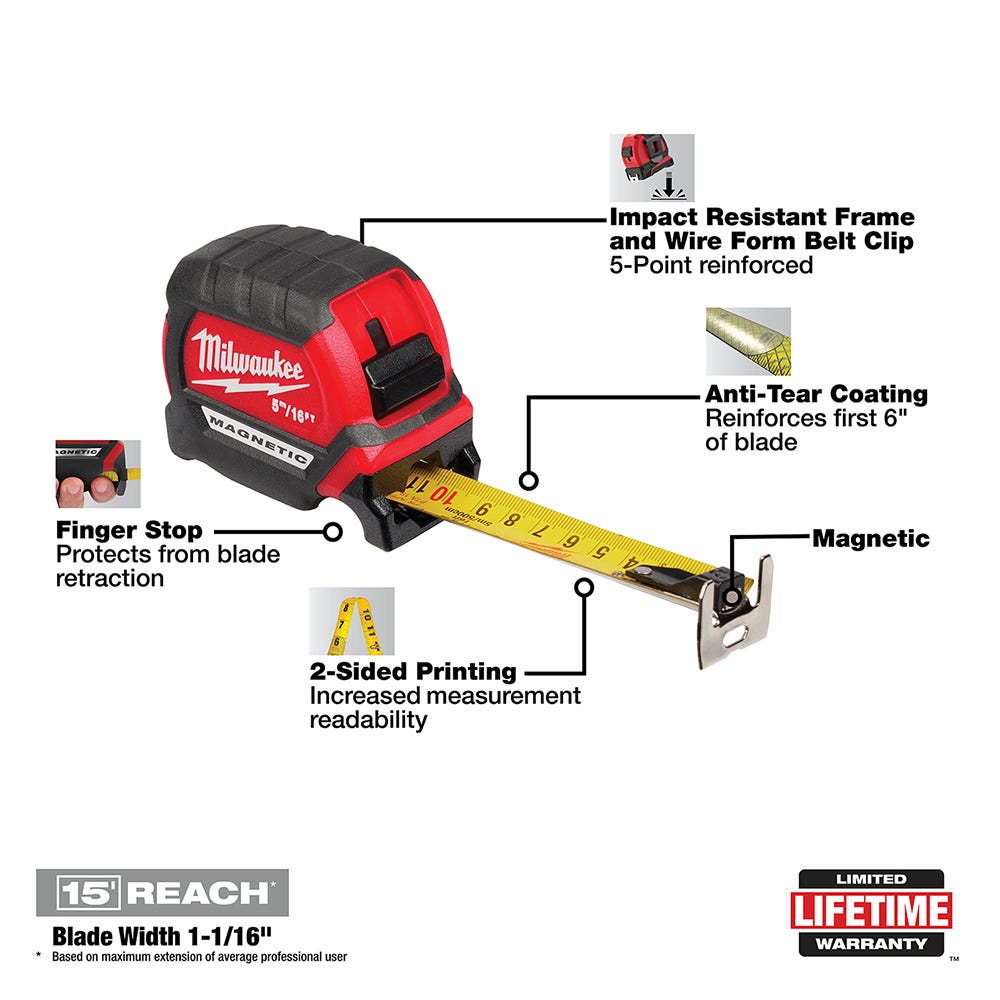Milwaukee 48-22-0317 5M / 16-Foot Compact Magnetic Tape Measure