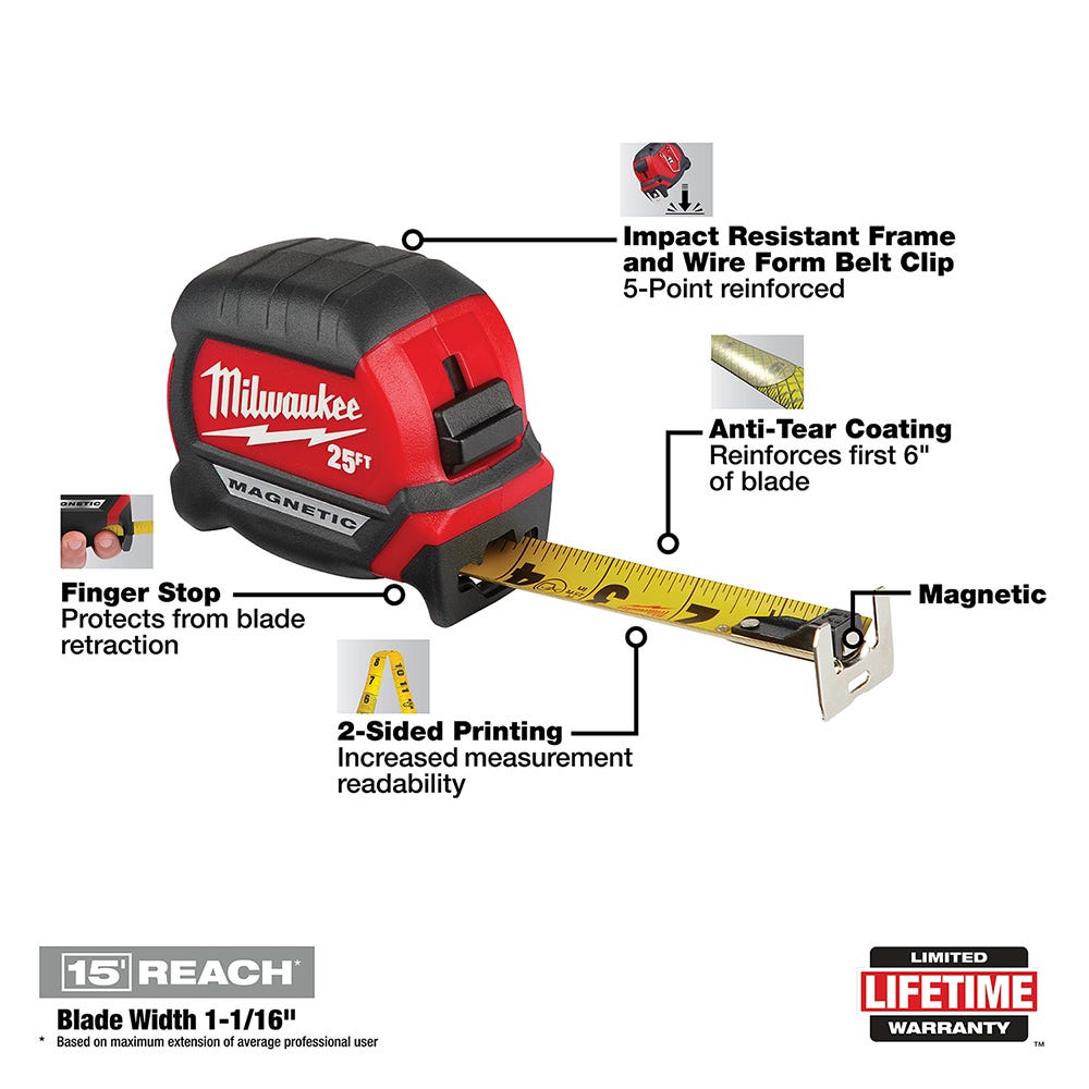 Milwaukee 48-22-0325 25-Foot Compact Magnetic Tape Measure