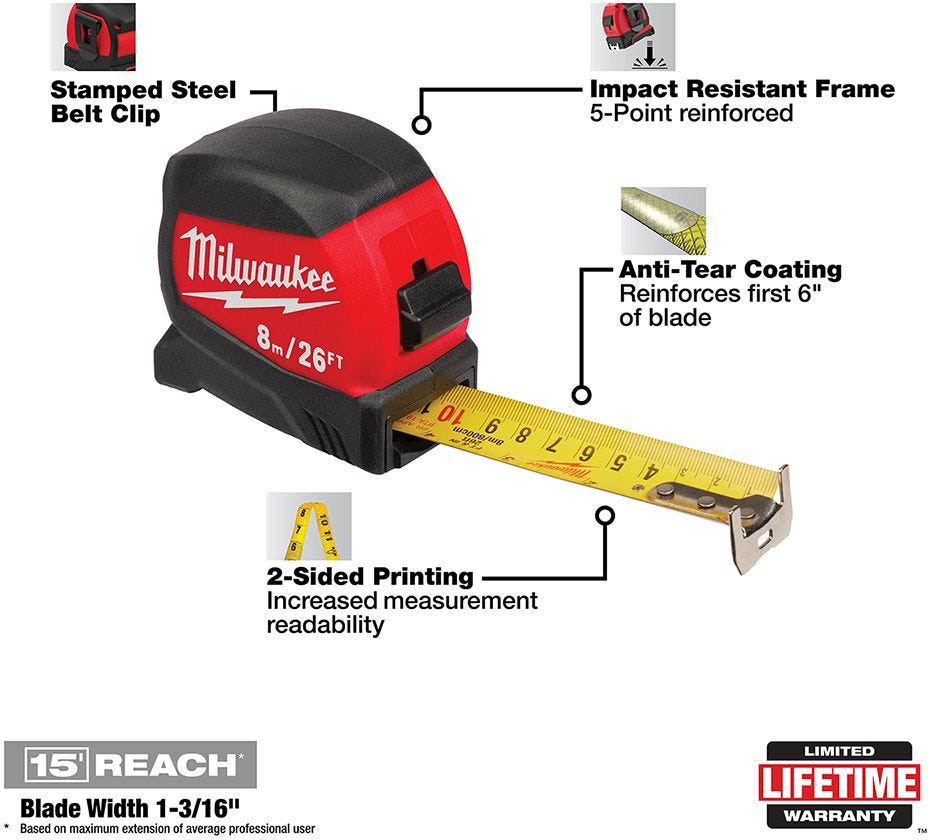 Milwaukee 48-22-0425R 25-Foot Compact Tape Measure