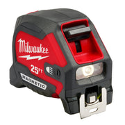 Milwaukee 48-22-0428 25ft Compact Wide Blade Magnetic Tape Measure w/ Rechargeable 100-Lumen Light