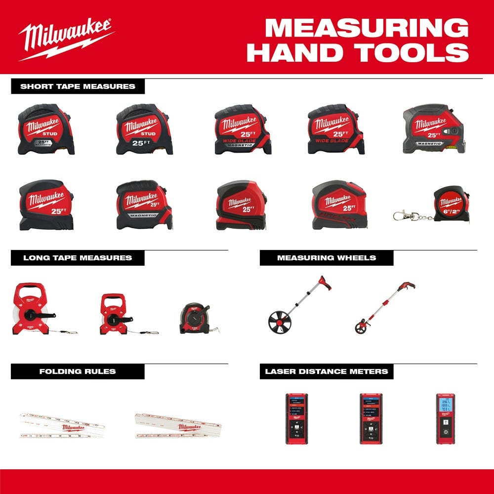 Milwaukee 48-22-0428 25ft Compact Wide Blade Magnetic Tape Measure w/ Rechargeable 100-Lumen Light