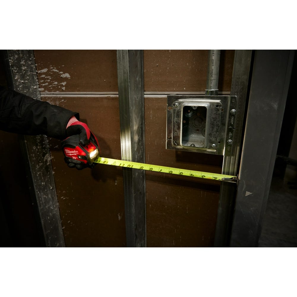 Milwaukee 48-22-0428 25ft Compact Wide Blade Magnetic Tape Measure w/ Rechargeable 100-Lumen Light