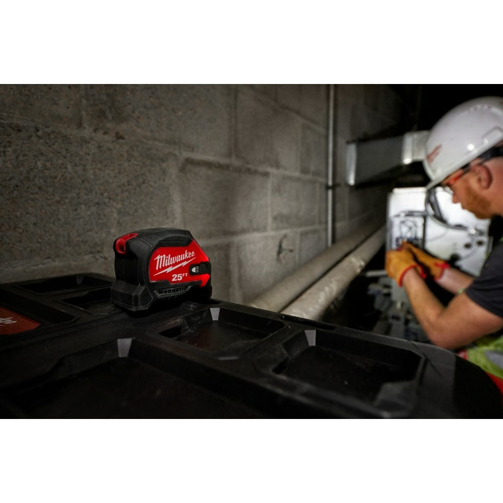 Milwaukee 48-22-0428 25ft Compact Wide Blade Magnetic Tape Measure w/ Rechargeable 100-Lumen Light