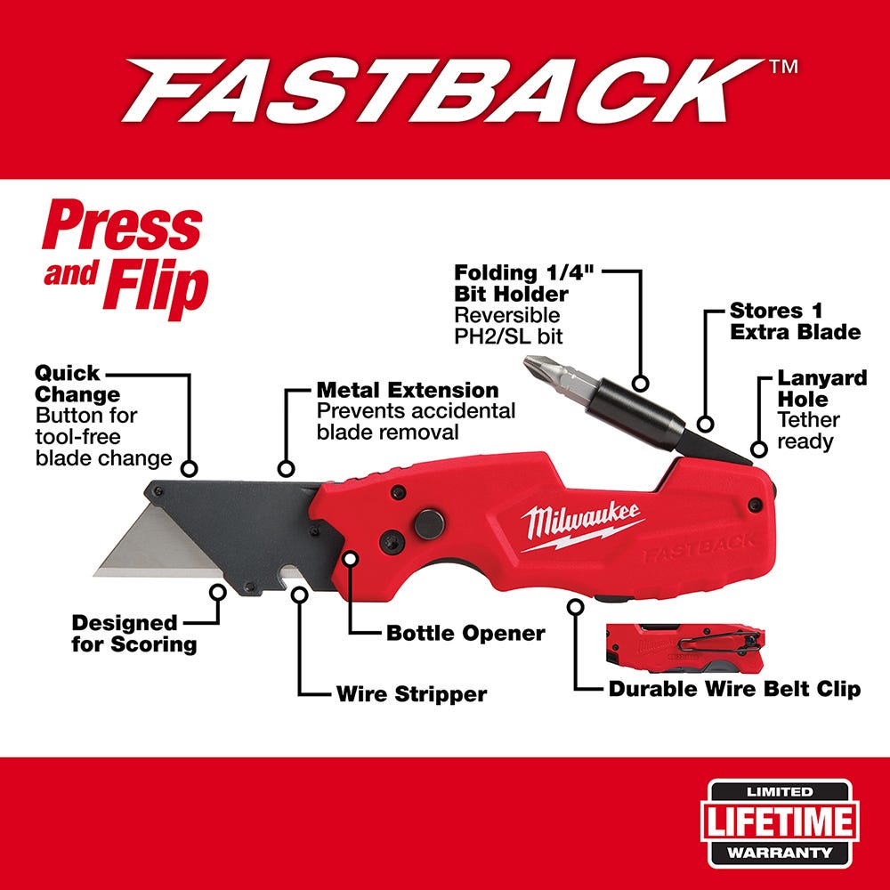 Milwaukee 48-22-1505 FASTBACK 6in1 Folding Utility Knife – Tool Nut