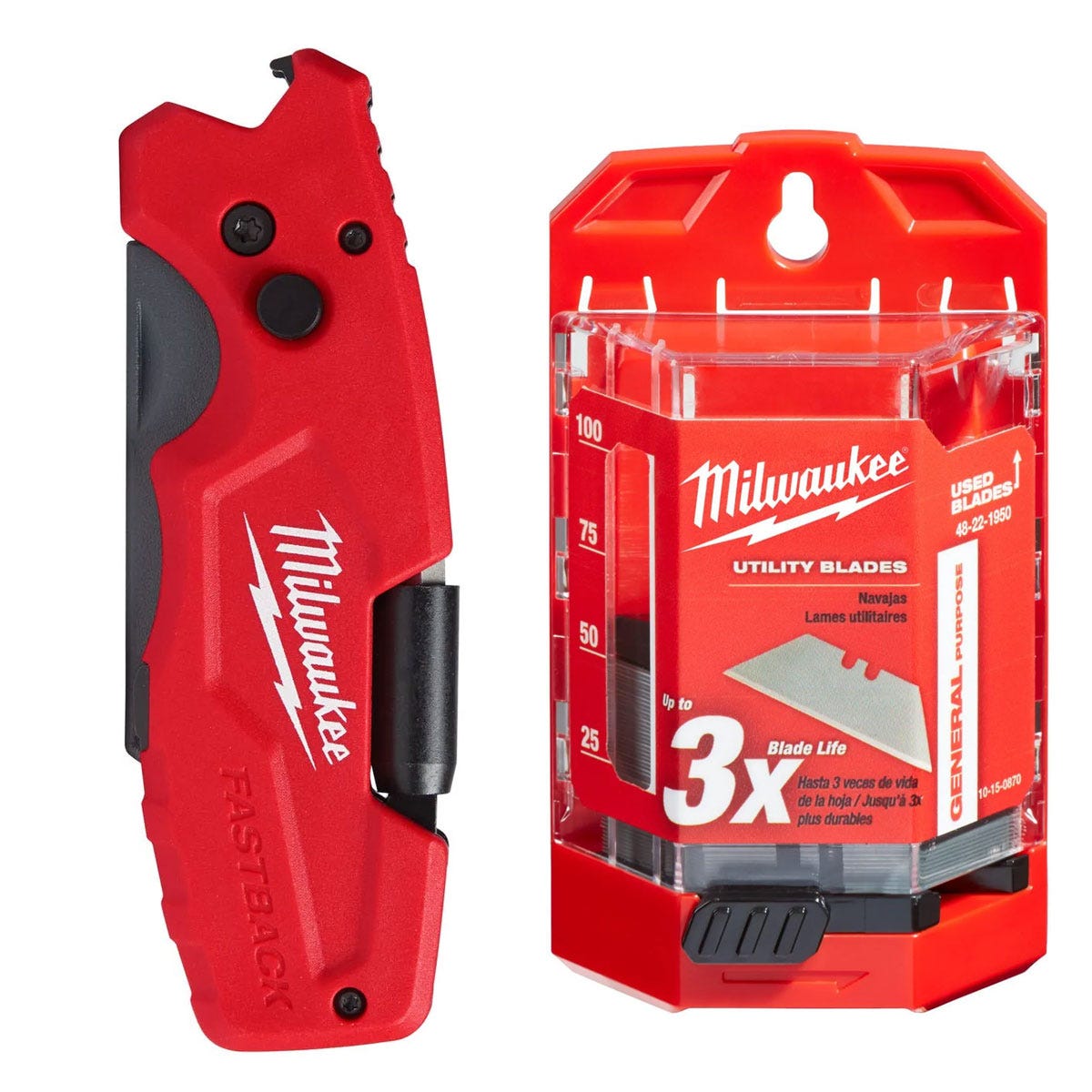 Milwaukee 48-22-1505 FASTBACK 6in1 Folding Utility Knife w/ 50-Pack Blades