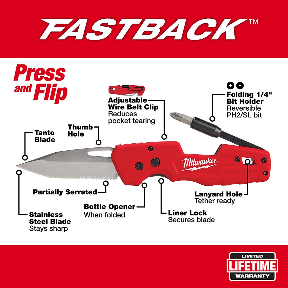 Milwaukee 48-22-1540 FASTBACK 5-in-1 Folding Knife