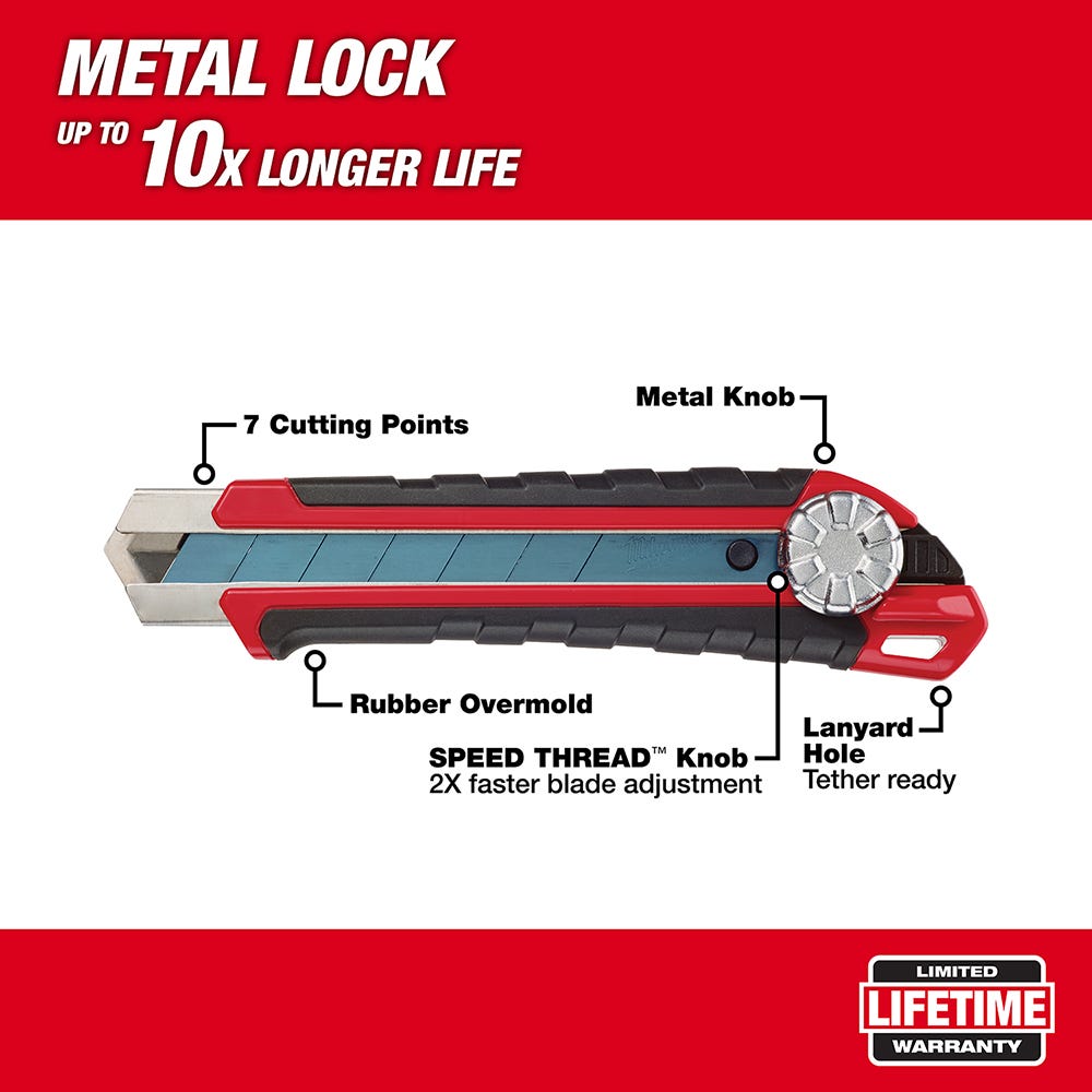 Milwaukee 48-22-1962  25mm Snap Off Knife with Metal Lock and Precision Cut Blade