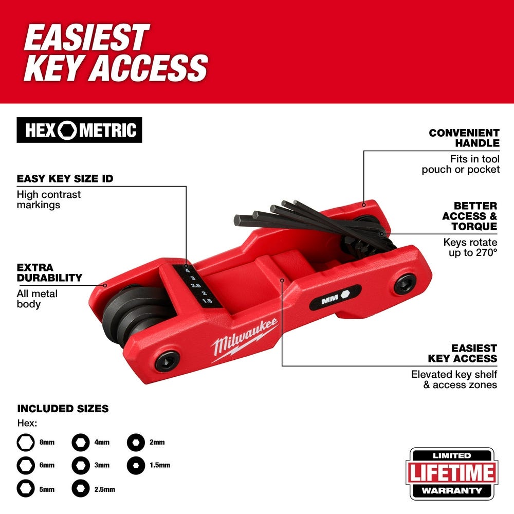 Milwaukee 48-22-2182 8-Key Folding Hex Key Set - Metric