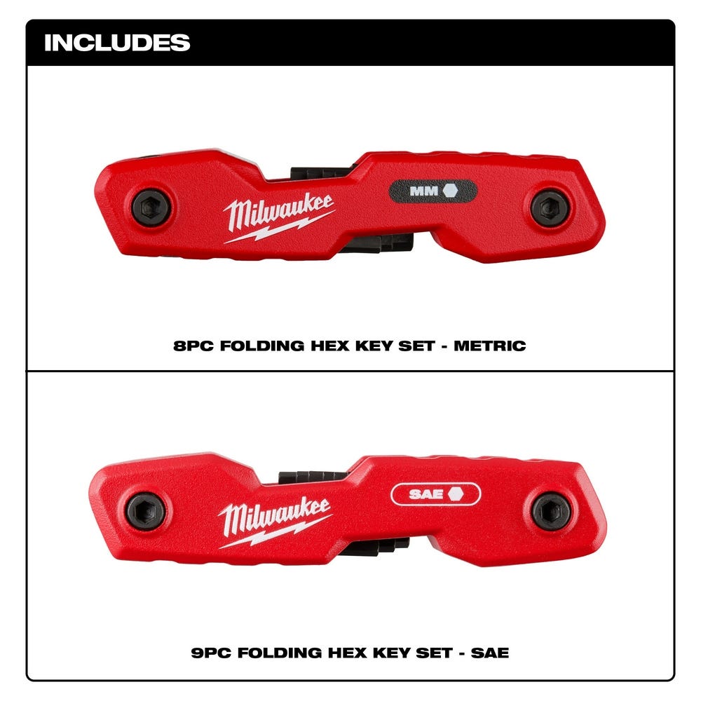 Milwaukee 48-22-2183 17-Key Folding Hex Key Sets - SAE/Metric