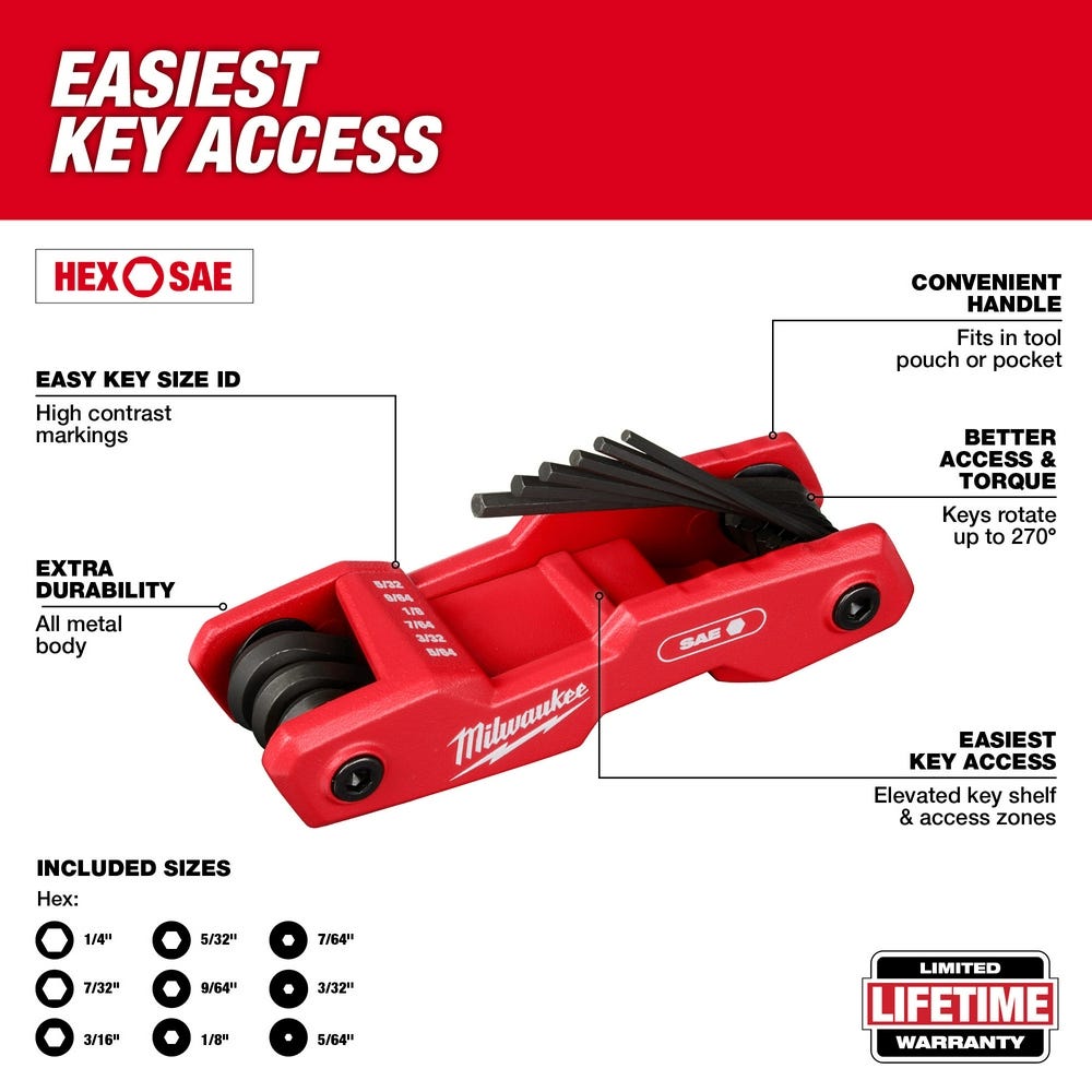 Milwaukee 48-22-2183 17-Key Folding Hex Key Sets - SAE/Metric