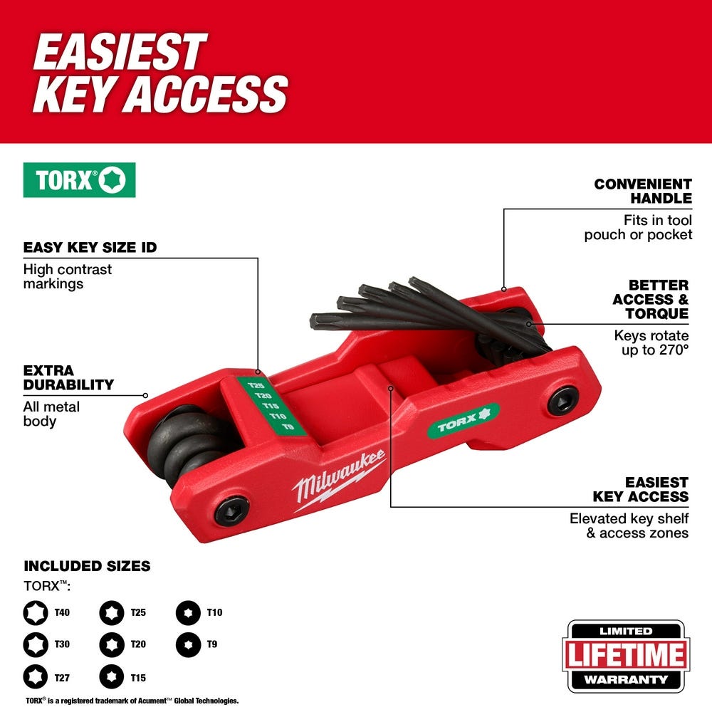 Milwaukee 48-22-2184 8-Key Folding Hex Key Set - Torx