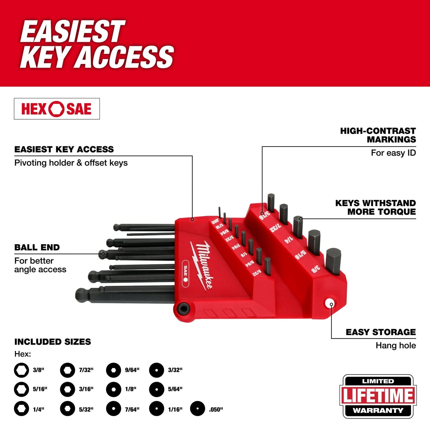Milwaukee 48-22-2185 13-Key Ball End L-Key Set - SAE – Tool Nut