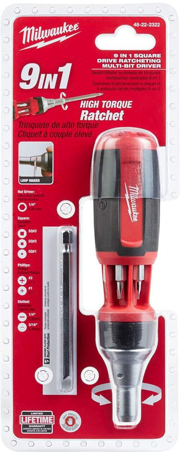 Milwaukee 48-22-2322 9-In-1 Square Drive Ratcheting Multi-Bit Driver