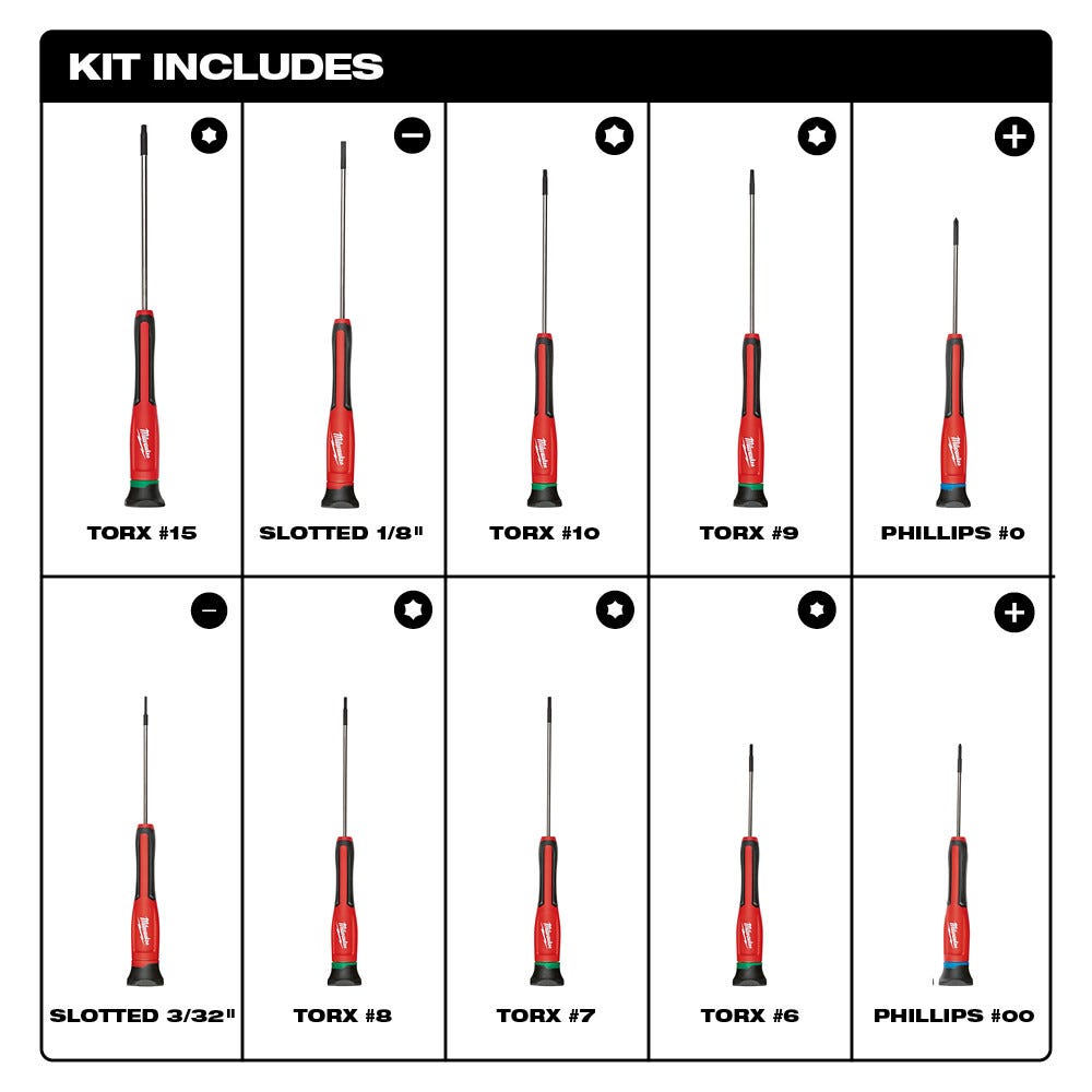 Milwaukee 48-22-2612 Precision Screwdriver Kit, 10-Pieces