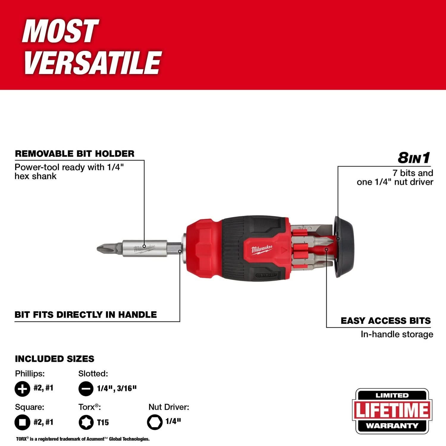 Milwaukee 48-22-2910 8-in-1 Compact Multi-Bit Screwdriver – Tool Nut