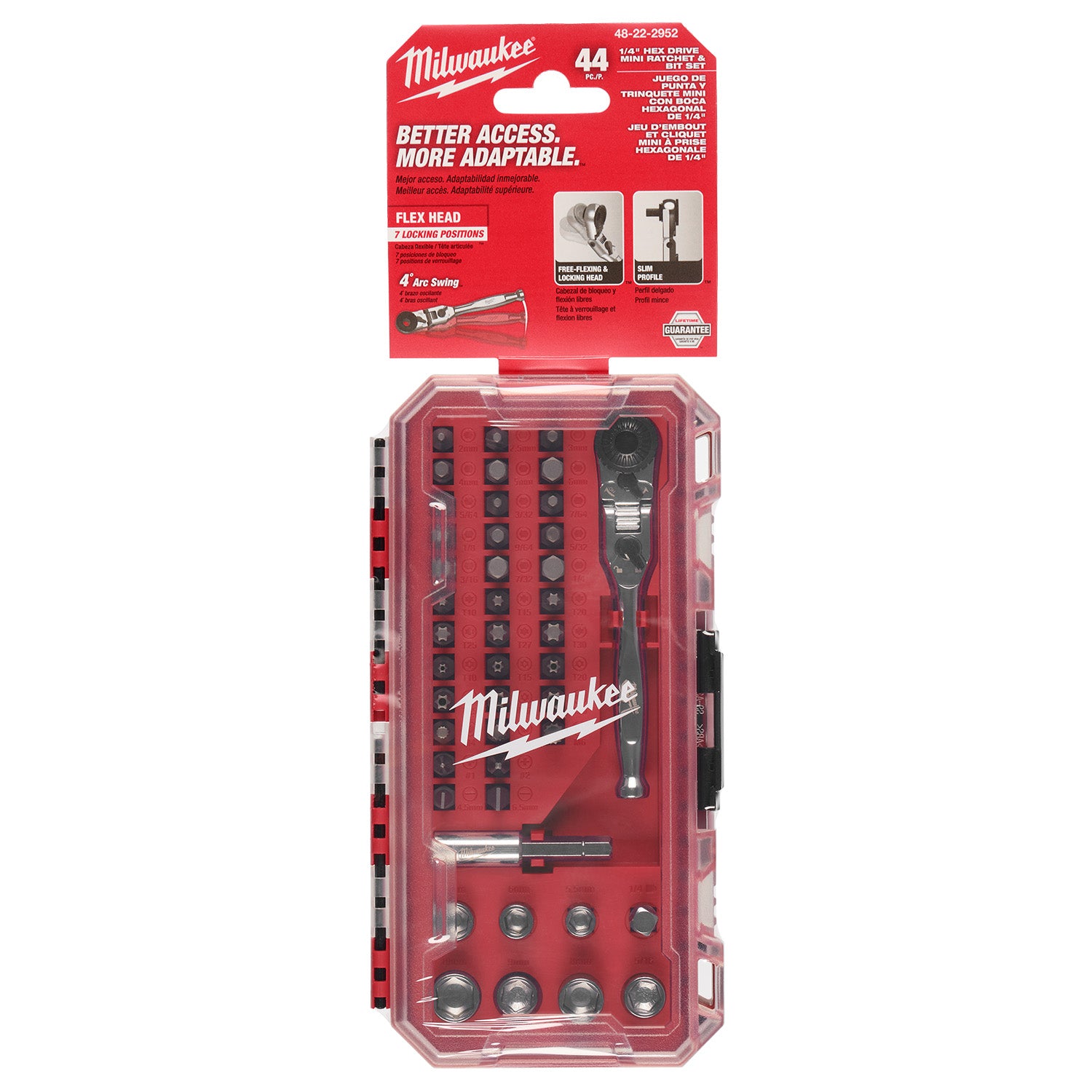 Milwaukee 44pc. 1/4-in. Hex Drive Mini Flex Head Ratchet & Bit Set