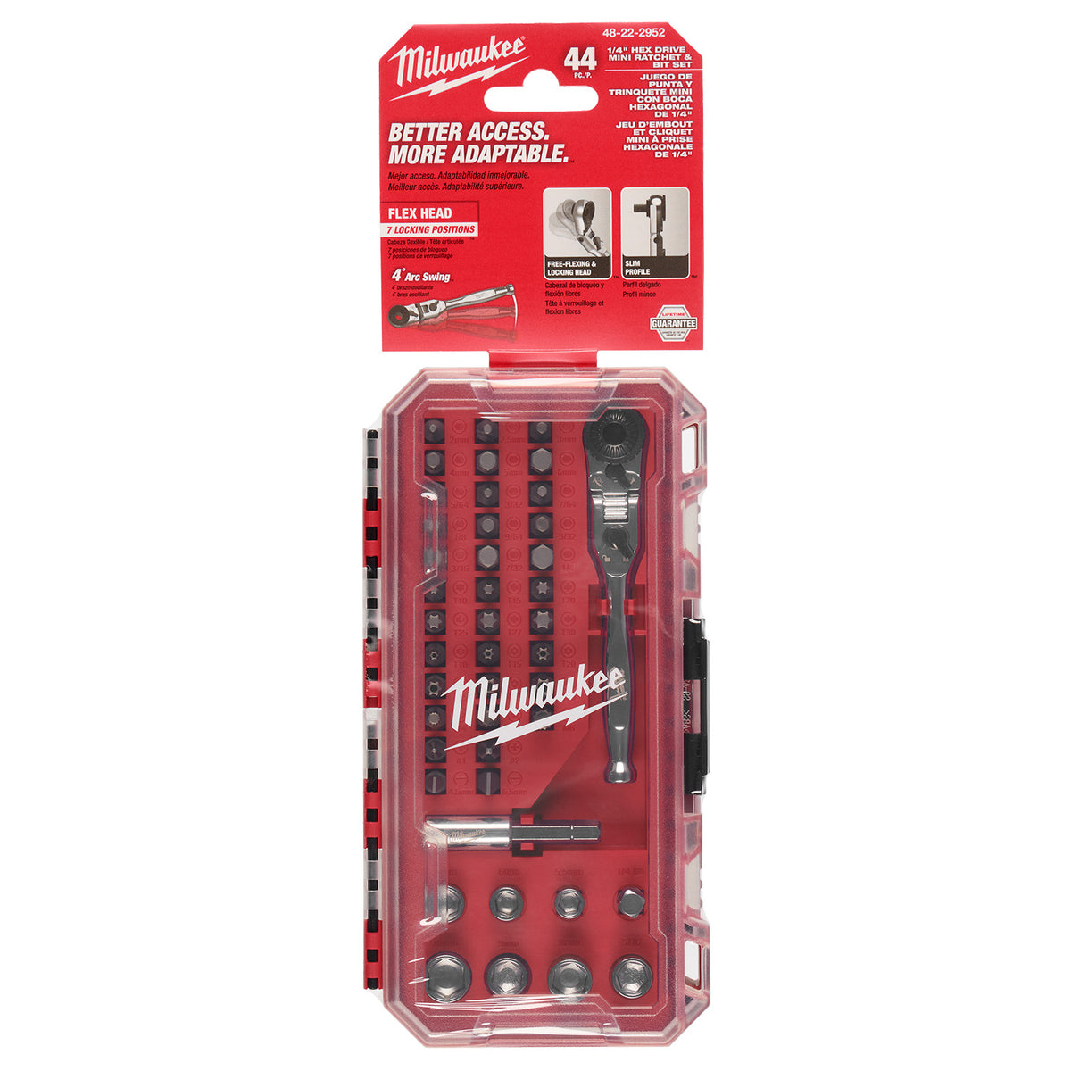 Milwaukee 44pc. 1/4-in. Hex Drive Mini Flex Head Ratchet & Bit Set (48-22-2952)