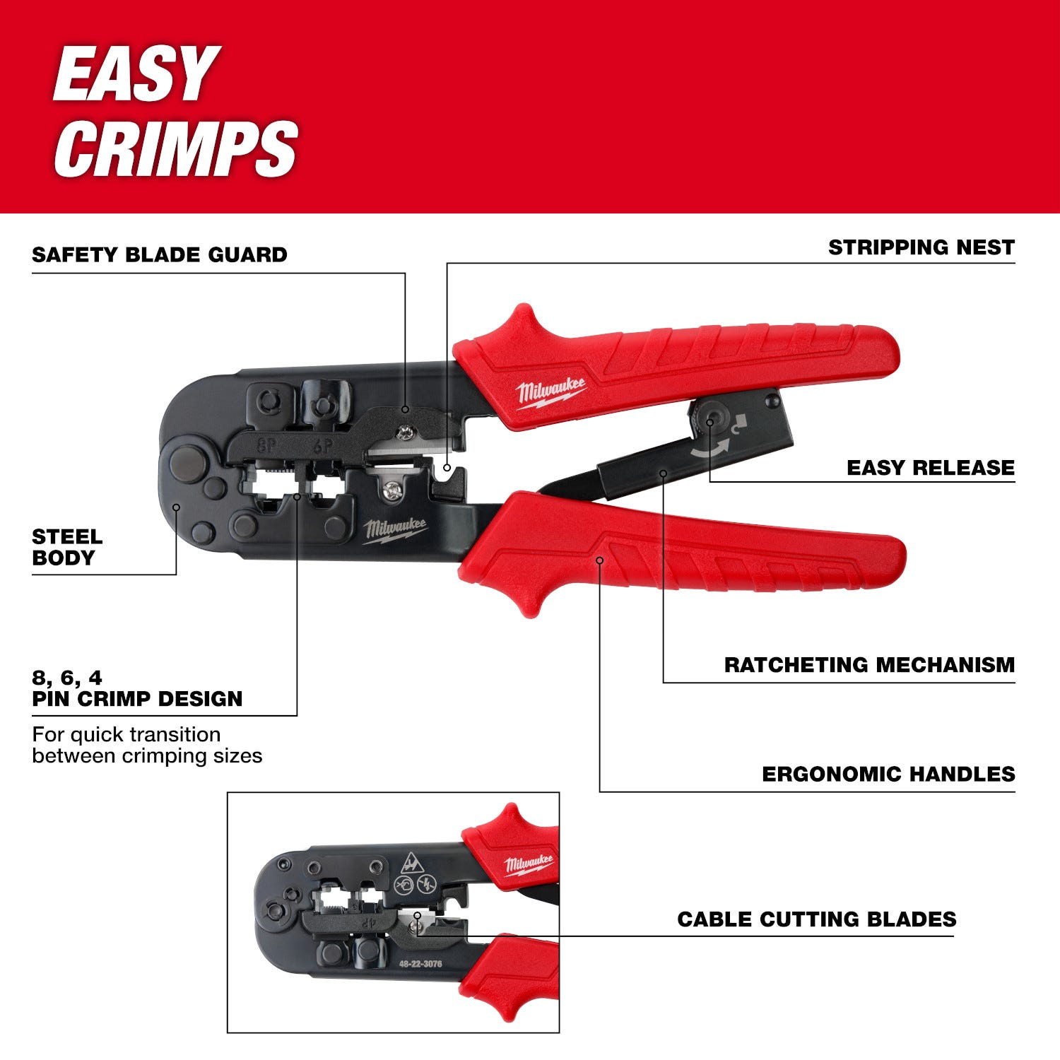 Milwaukee 48-22-3076 Ratcheting Modular Crimper & Stripper