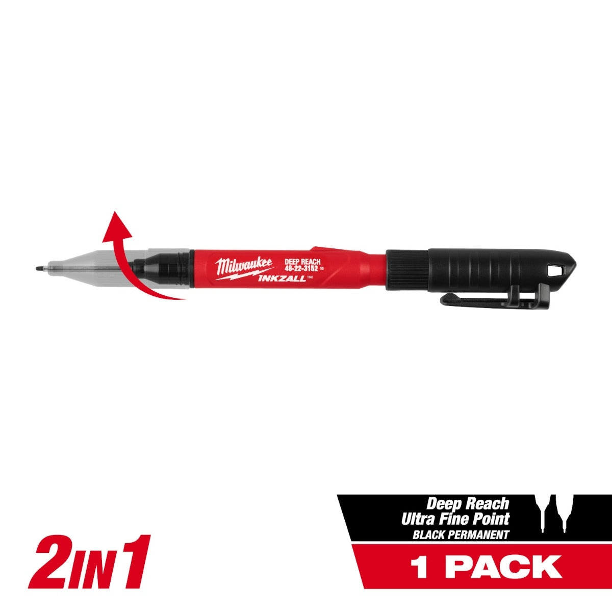 Milwaukee 48-22-3152 INKZALL 2IN1 Deep Reach Ultra Fine Point Black Jobsite Marker