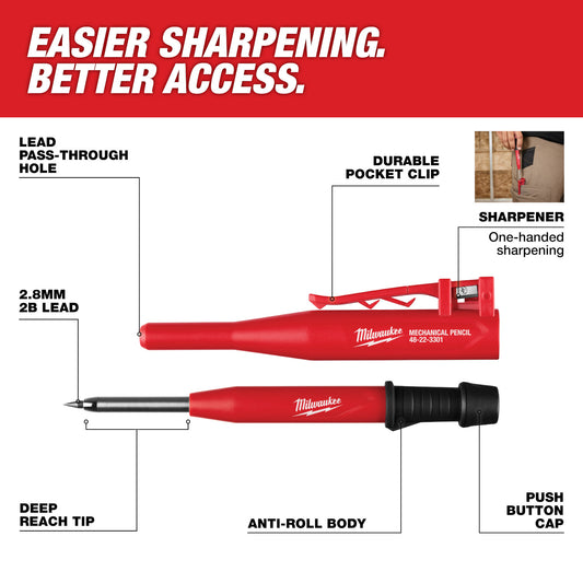 Milwaukee 48-22-3301 Mechanical Pencil With 10-Pc. Graphite Lead Pack