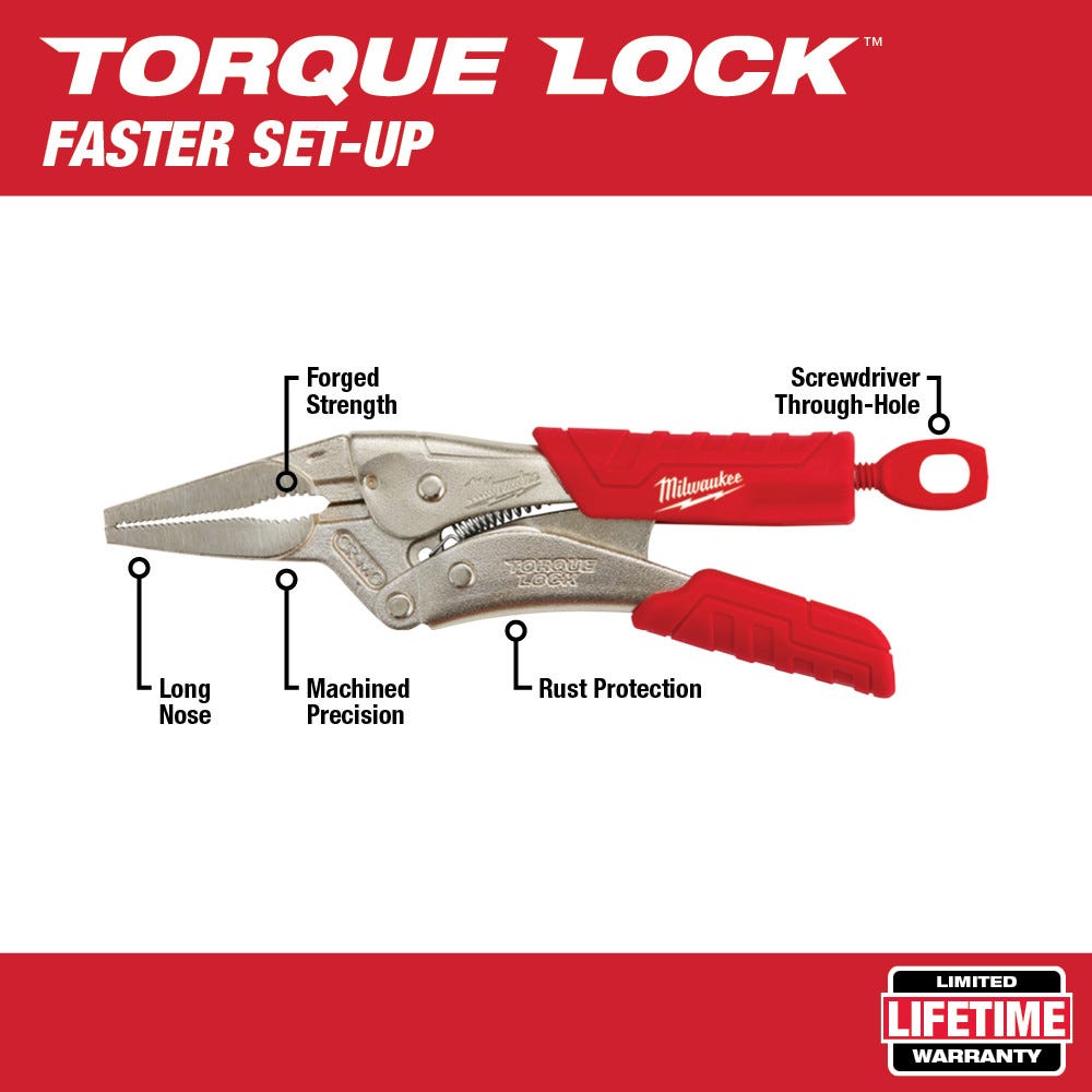 Milwaukee 48-22-3406 6" TORQUE LOCK Long Nose Locking Pliers with Durable Grip