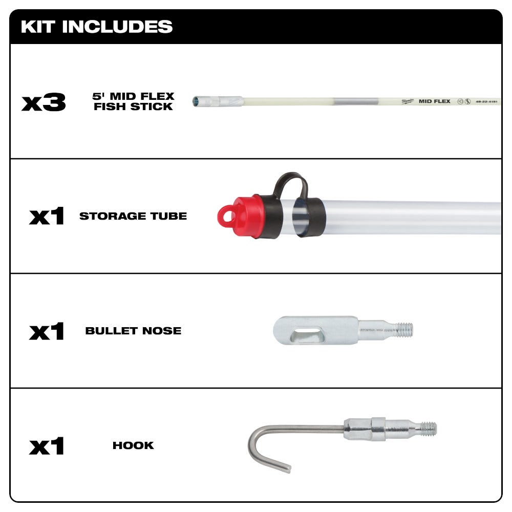 Milwaukee 48-22-4152 15-foot Mid Flex Fish Stick Kit