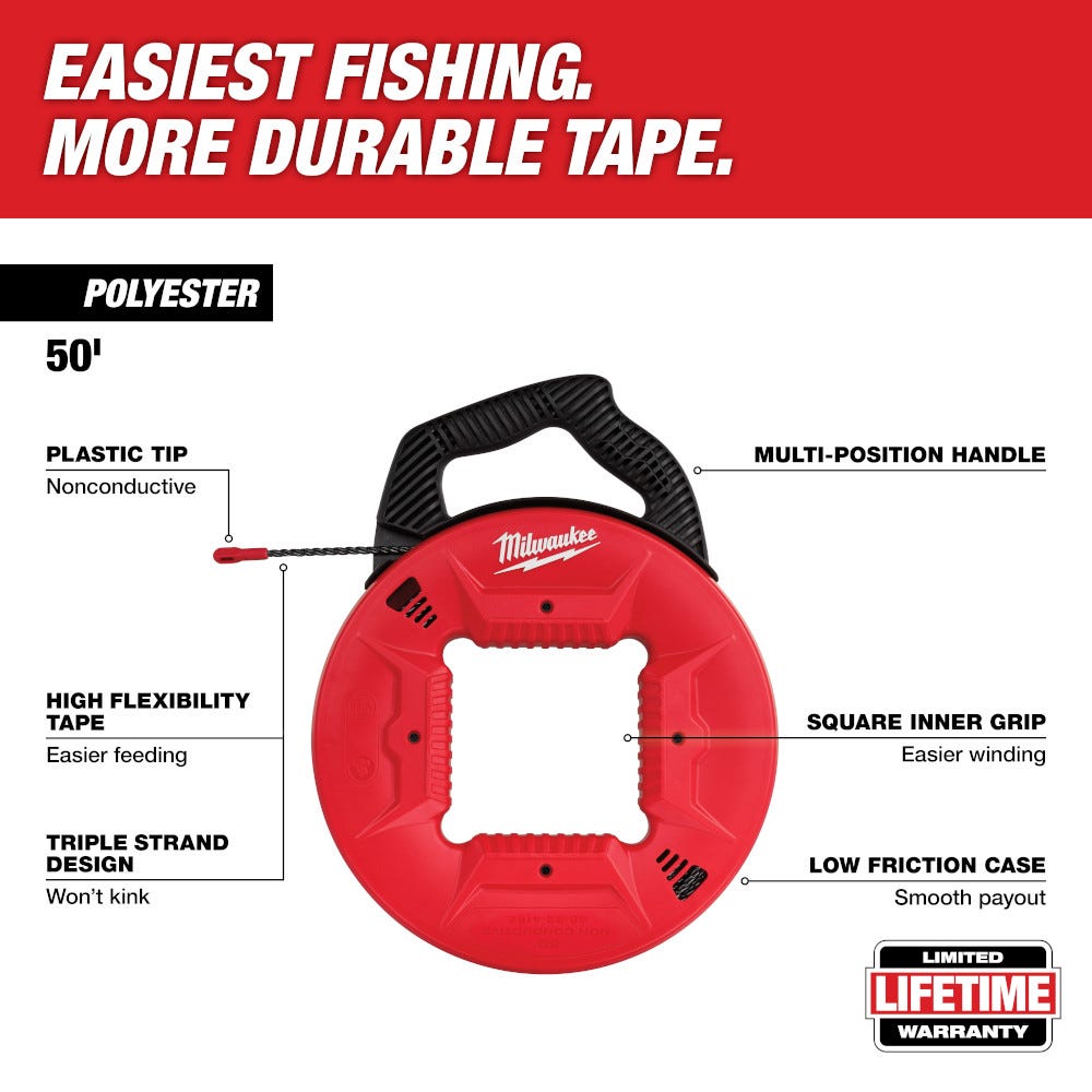 Milwaukee 48-22-4162 50 Polyester Fish Tape w/ Non-conductive Tip